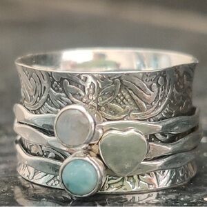 NWOT Sterling Silver Stacking Ring Set with Heart and Gemstones